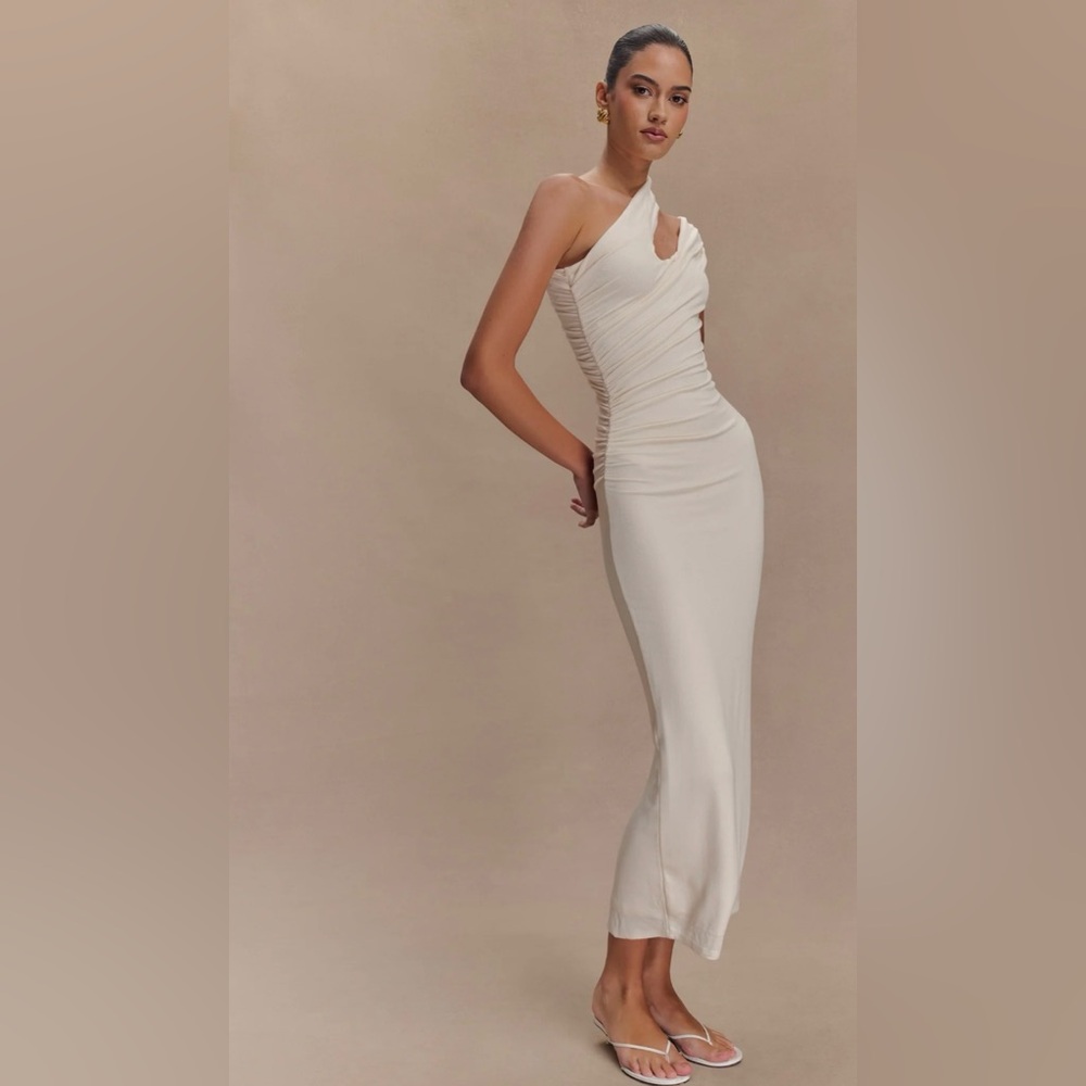 Meshki Anastasia One Shoulder Modal Midi Dress in Ivory